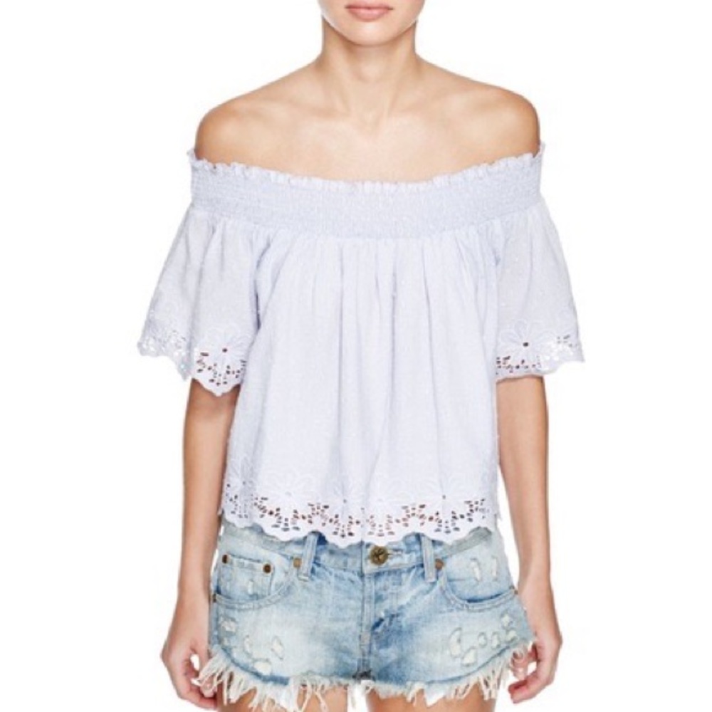 TULAROSA - EYELET OFF THE SHOULDER TOP